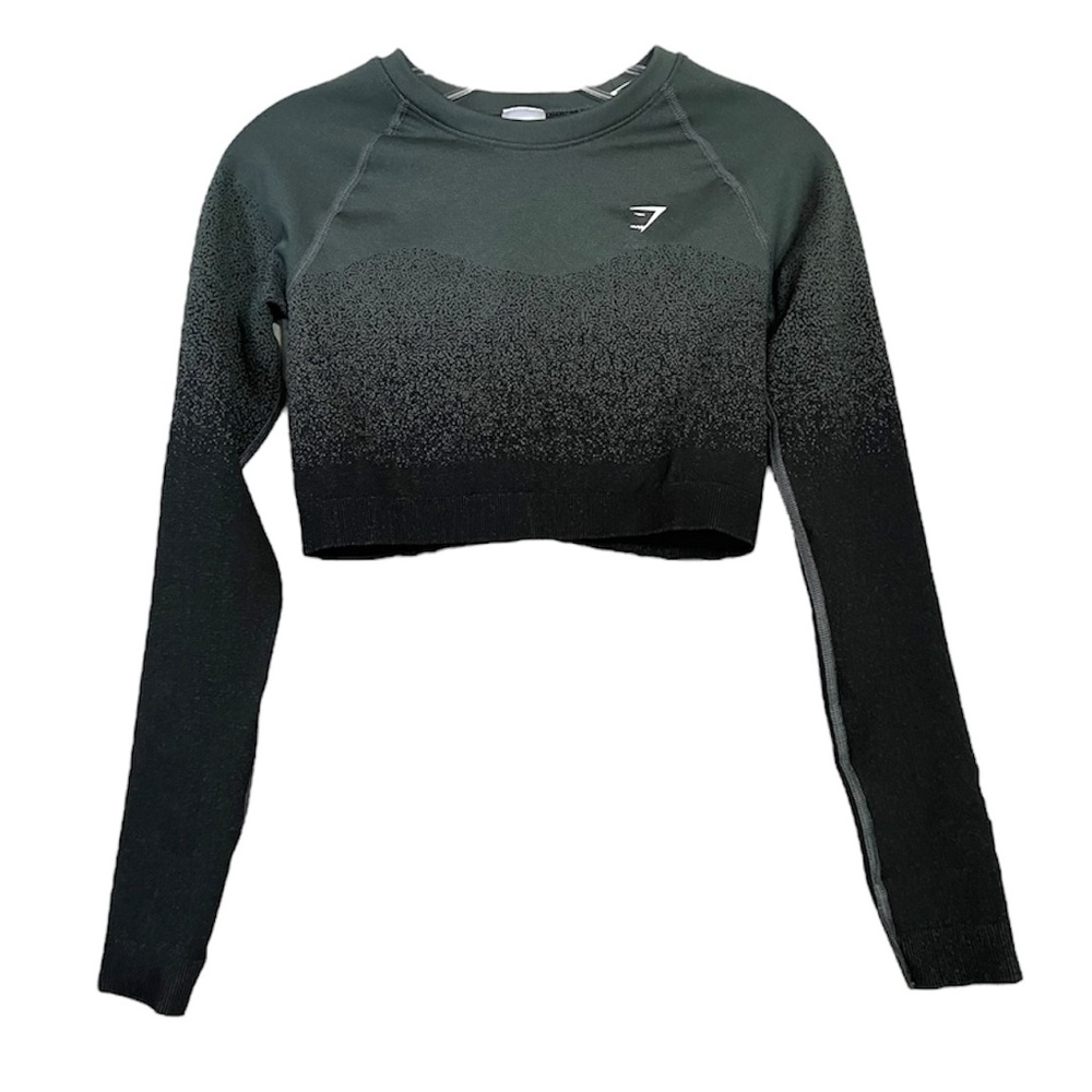 Gymshark Gray Black Ombre Cropped Long Sleeve Work Out Top Sz M NWOT